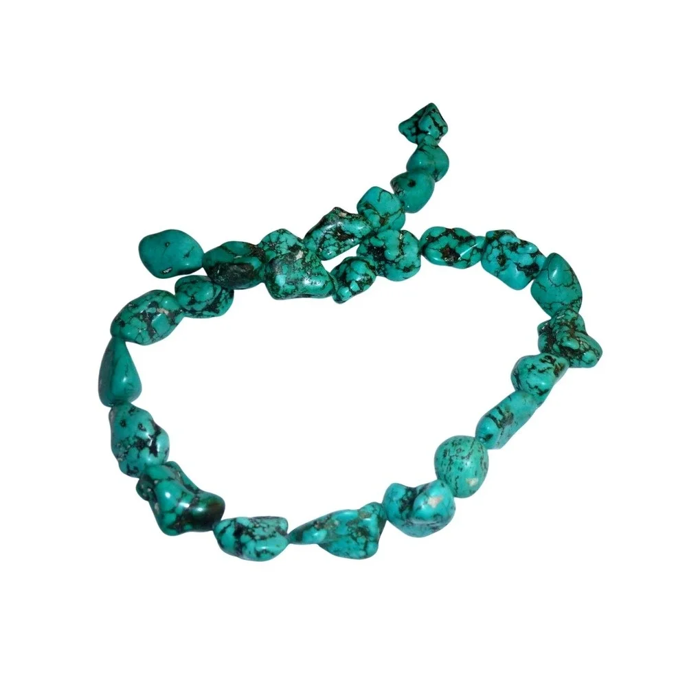 Natural Turquoise Nugget Loose Beads Strand Teal Blue Black‎ Matrix Boho 8 Inch